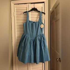 STAUD Landscape Bustier Mini Dress in Azure, Size 14